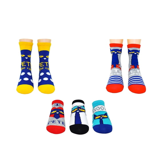 Pete the Cat Socks Gifts (Youth) (5 Pair) - Knee High Low Cut Socks - Fits Shoe Size: 9-3 (Kids)