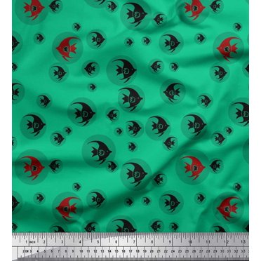 Soimoi Green Heavy Satin Fabric Fish Ocean Fabric Prints By Yard 54 Inch Wide