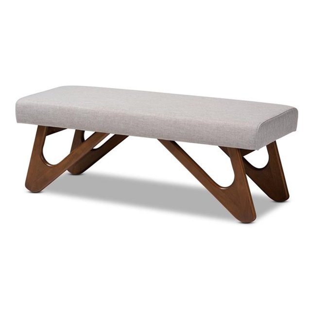 Baxton Studio Banc Boomerang Rembourré en Noyer Brun Grisâtre Rika