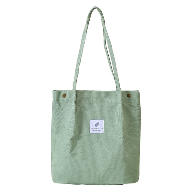 Walson Sacs Fourre-Tout en Velours Côtelé pour Femmes, Sac à Bandoulière Léger Réutilisable, Grande Capacité, Sacs de Magasinage, Sacs à Main Rétro Décontractés, Sangle Renforcée, Vert Pâle
