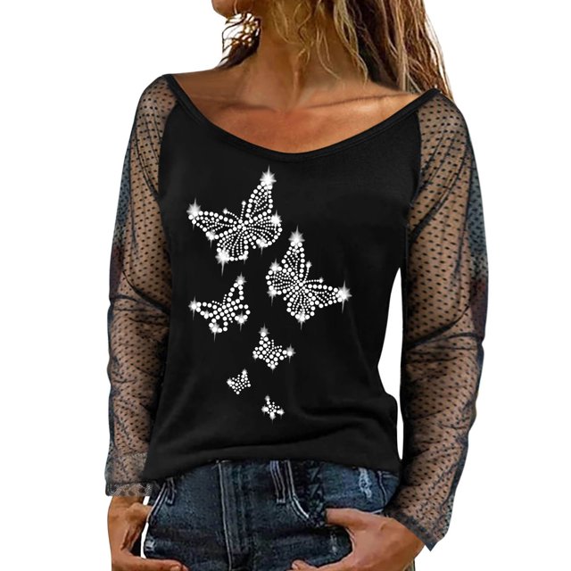 WEAIXIMIUNG Chandail Léger pour Femmes de la Saint-Valentin, Aguichant, à Manches Longues, Haut avec Strass en Maille, Design à Col Rond, Haut Automne Hiver, Tenue Décontractée, Chemise à Bretelles, Blouse pour Fête