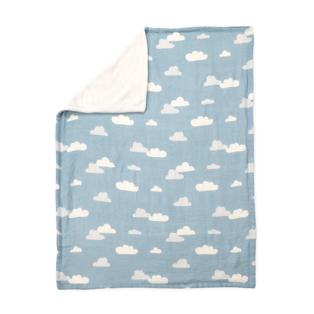 Blue Clouds Gauze Reverse to Plush Baby Blanket 30" x 40"