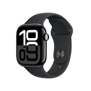 Apple montre Series 10 [GPS 42mm boîtier] Smartwatch avec Jet Black Aluminium Case avec Black Sport Band - S/M. Suivi de la condition physique, ECG App, affichage rétine toujours en marche, imperméable