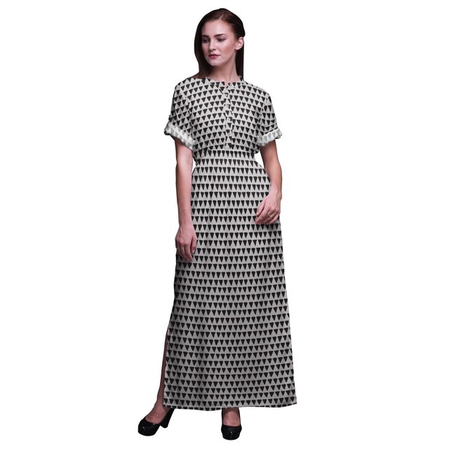 Bimba Rayon Triangle Geometric Printed Gown Kimono Sleeves Summer Long Maxi SlitDress-Large