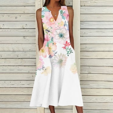 Cadeaux pour la Fête des Mères, Kcavykas Robe Maxi Bohème, Robe Décontractée d'Été pour Femme à Design Graduel Sans Manches à Encolure en V Longue