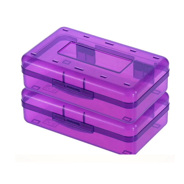 EGNMCR 2pc Plastic Pencil Box Large Capacity Pencil Boxes Clear Boxes With Snap-tight Lid Stackable Design And Stylish Office Supplies Storage Organizer Box Pencil Boxes