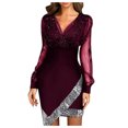 thumbnail image 1 of Fridja Robe de Soirée à Manches Longues en Sequins Couleur Unie pour Femmes, 1 of 5