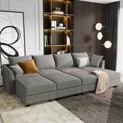 HONBAY Convertible Modular Sectional Sofa Bed Modern U-Shape or L-shape Couch with Storage, Grey
