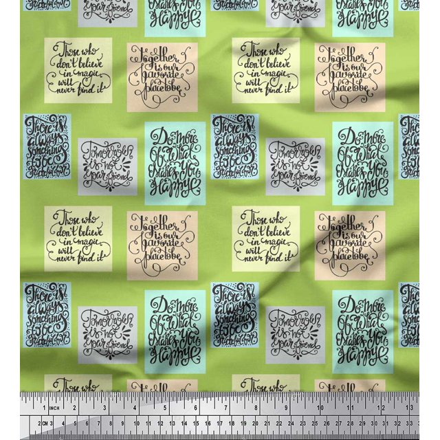 Soimoi Green Rayon Crepe Fabric Motivational Quotes Text Decor Fabric Printed Yard 46 Inch Wide