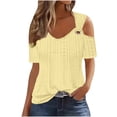 thumbnail image 2 of Ovbmpzd Womens Tops Short Sleeve V-Neck Off the Shoulder Yellow Solid Comfy Tees Women Vest M, 2 of 6
