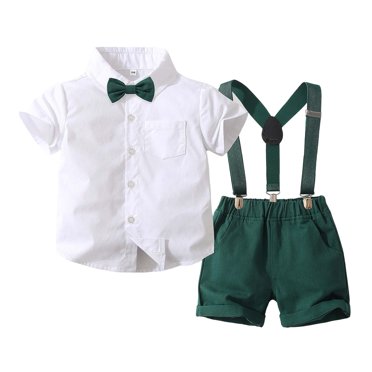 MIASHUI Ensemble Court Formel pour Bébé Garçon, Chemise Gentleman avec Nœud Papillon, Bretelles, Short, Tenue Costume, Blanc, 6-12 Mois
