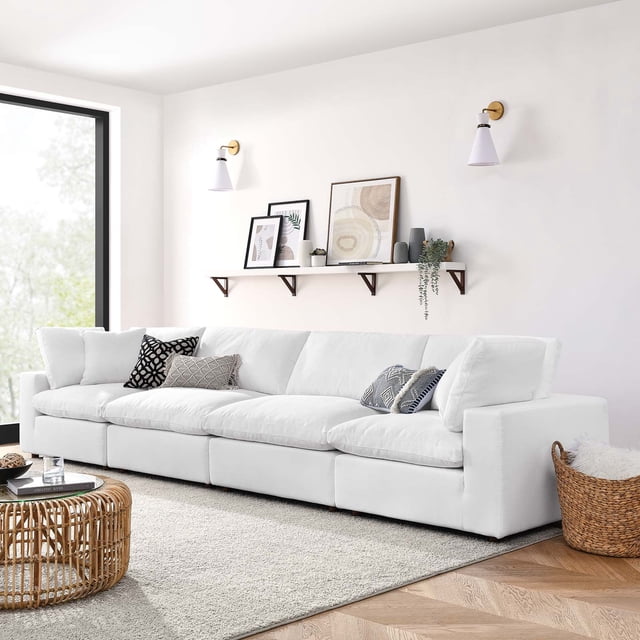 Modway Commix 4 Piece Down Filled Overstuffed Sectional Sofa Set in Pure White
