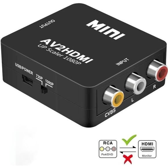 RCA to HDMI Adapter, Zamus Mini AV RCA CVBS to HDMI Converter S Video Adapter 1080P for PS2 Wii Console