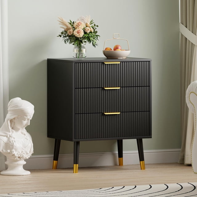 Bingirl Moderne 57 - Grand Commode en Bois : 3 Tiroirs au Design Cannelé pour le Rangement des Vêtements