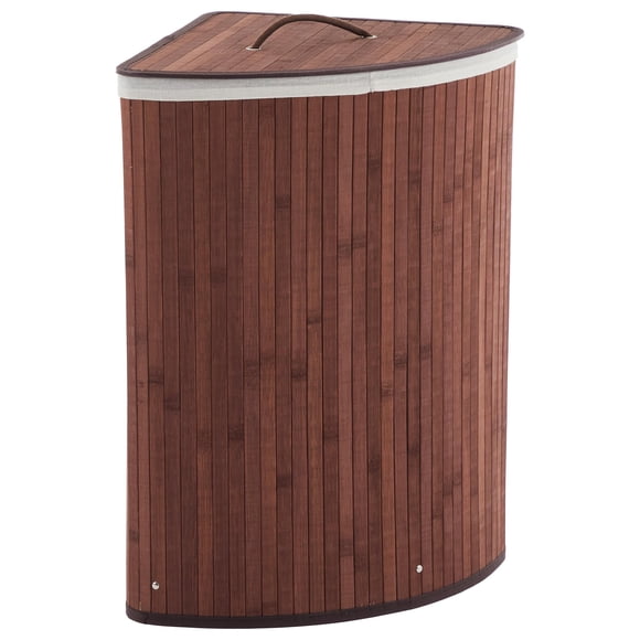 Bamboo Laundry Hamper – Large Corner 58L with Lid – Collapsible Wicker Basket – Removable Washable Liner – Space-Saving – Bedroom, Bathroom & Apartment