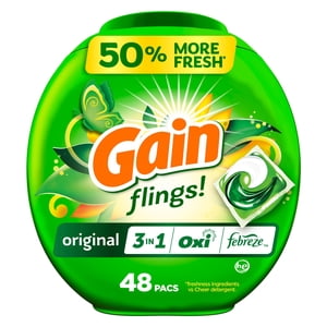 Gain Flings Des sacs de nettoyage, 48 Compte, Original Scent, avec Odour Defense, concentré de sacs de savon à linge