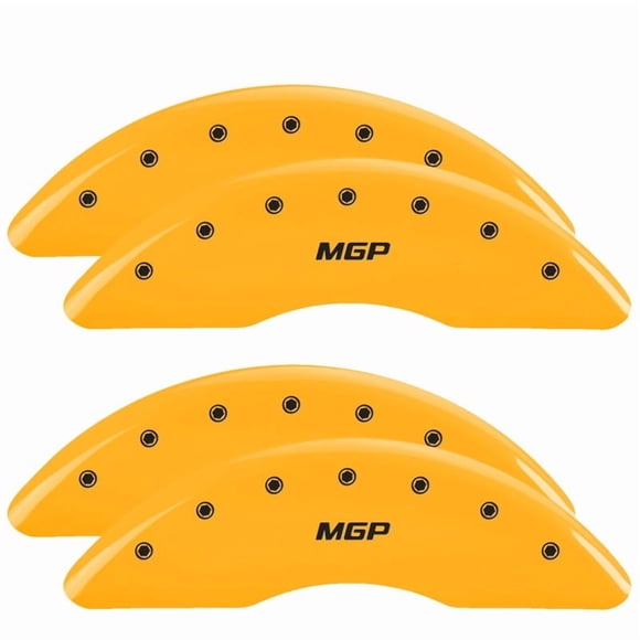 Fits 2020-2023 GMC Sierra 2500 HD MGP Caliper Cover Caliper Cover 34219SMGPYL Set of 4; Silver MGP Logo; Powder Coated; Yellow; Aluminum
