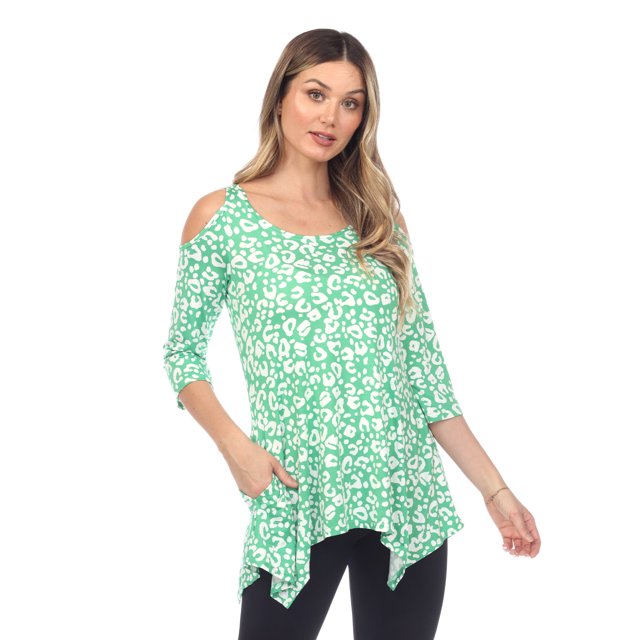White Mark Tunique à Épaules Dénudées pour Femme à Manches 3/4 Léopard