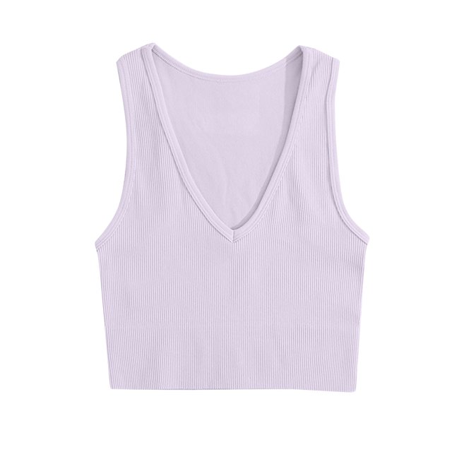AherBiu Camisole Tops for Women Summer V Neck Low Cut Ribbed Knitted Slim Fitting Stretchy Solid Color Cropped Tank Tops