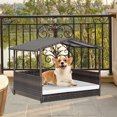 thumbnail image 2 of Gymax Wicker Dog House w/ Cushion Lounge Raised Rattan Bed for Indoor/Outdoor, 2 of 9