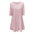 thumbnail image 2 of Robe Femme Épaules Dénudées Robe Formelle Dames Paillettes Sequins Col Rond Manches Courtes Grande Ampleur Robe Mignonne Vêtements Femme Adulte Rouge Taille g, 2 of 6