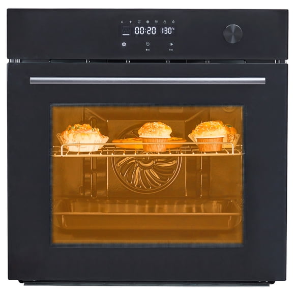 24" Built-In Electric Oven, Stainless Steel Single Wall Oven, 2.5Cu.Ft Convection Oven with Touch Screen and 3-Layer Insulated Glass Door - 240V 3000W Power for Fast Cooking, Black