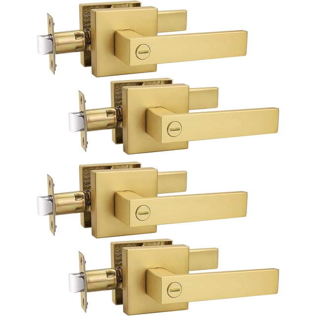 Levier de Porte en Or Brossé Sans Verrou, Poignée de Porte Réversible Sans Verrouillage pour Porte Droitier/gauche, Ensemble Robuste de Levier Carré pour Usage Intérieur/extérieur