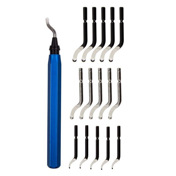 Amdohai 16Pcs Rotary Deburr Set Aluminum Alloy Handle with 43mm/47mm for Wood Copper Steel