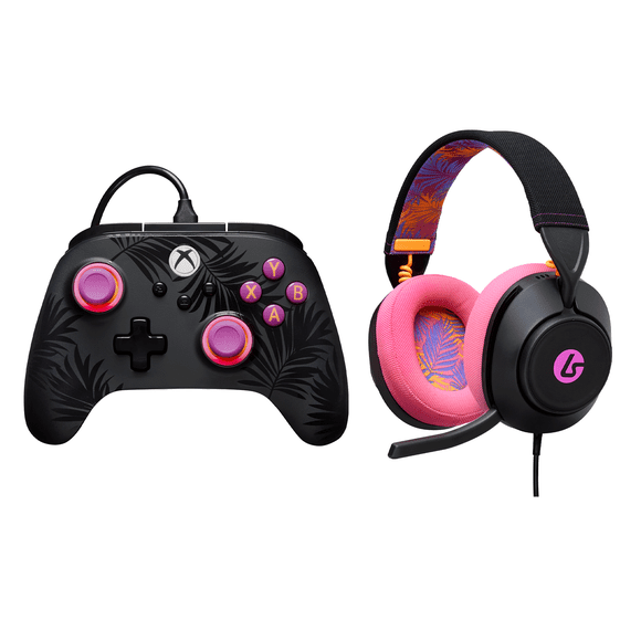 PowerA Advantage Plus Wired Controller for Xbox Series X|S - Moonlit Palms PLUS LucidSound LS10 Wired Gaming Headset - Midnight Surf (PlayStation, Xbox, PC & Mobile), Bundle