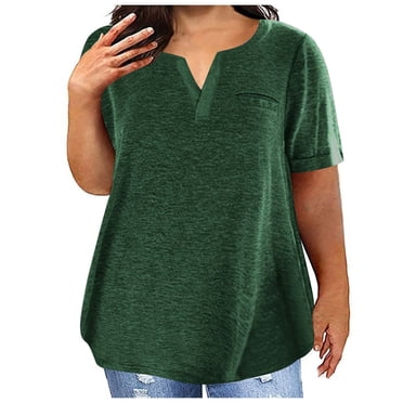 yoeyez Short Sleeve Tunic Tops for Women Plus Size V Neck Tee Shirts Fashion Woman Casual Solid Blouse Ladies Tops And Blouses on Sale Army Green 5XL