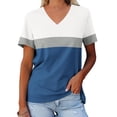 thumbnail image 2 of Yuyuzo T-Shirts pour Femmes Manches Courtes Décontractés Col en V Tops d'Été Color Block Tees Amples, 2 of 5