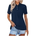 thumbnail image 1 of Yuyuzo Womens Short Sleeve T Shirts Summer Button Collared Business Casual Tunics Loose Fitted Basic Tees, 1 of 1