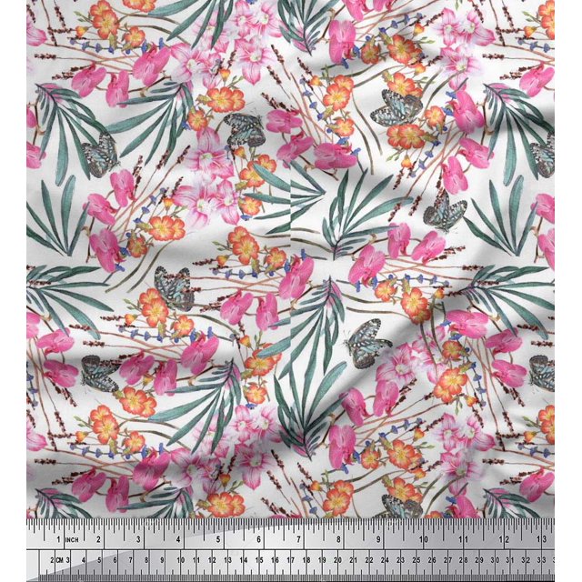 Soimoi Poly Georgette Fabric & Orchids Floral Print Sewing Fabric Yard 42 Inch Wide