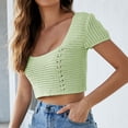 thumbnail image 2 of Timegard Crop Tops for Women Short Sleeve Square Neck Back Drawstring Tie Slim Casual Going out Tops, 2 of 4