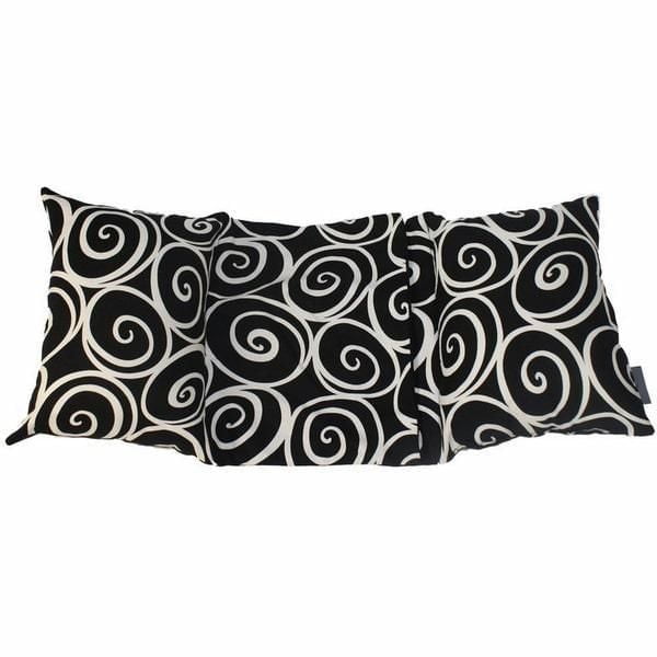 Belly Rest Pregnancy Pillow with three small connected cushions in black satin fabric featuring white spiral patterns, adjustable to support pregnant belly, hips, and lower back, compact and machine washable for prenatal comfort.