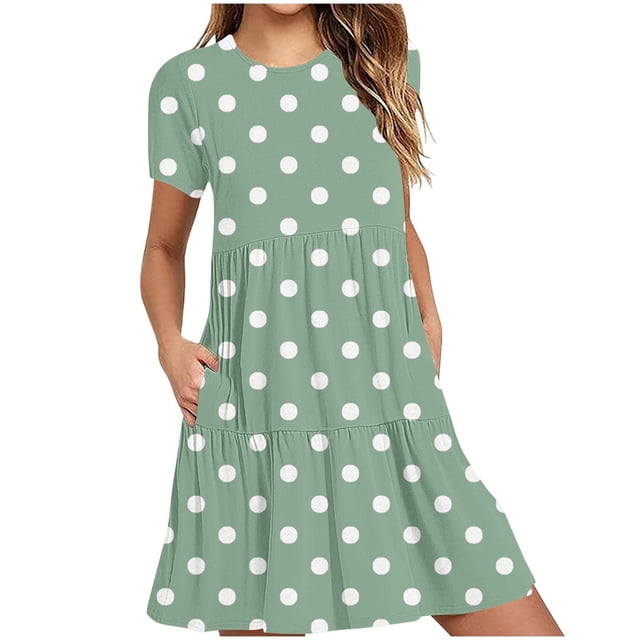 Weiqiqre Robes pour Femmes Été Décontractées à Manches Courtes Col Ras du Cou Robes T-Shirt Amples Évasées Mini avec Poches