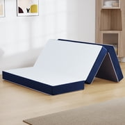 GELBIY Queen Folding Mattress, 6 Inch Tri Fold Memory Foam Mattress with Washable Cover, Foldable Mattress Topper with Non Slip Bottom, Pressure Relief, 78"X 58"X 6", Blue
