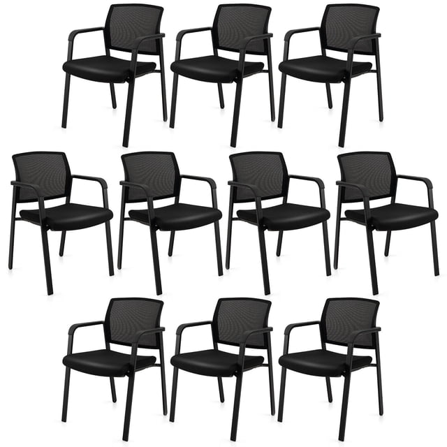 Gymax Ensemble de 10 Chaises de Bureau pour Conférence, Chaises Empilables en Maille pour Invités avec Roulettes Pivotantes