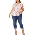 thumbnail image 2 of Agnes Orinda Hauts pour Femmes Grande Taille Rétro à Fleurs Col en V à Étages Manches Courtes Blouses 2X Rose Blanc, 2 of 6