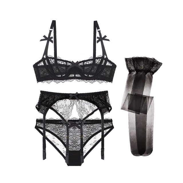 Ensemble de Soutiens-Gorge Balconnet à Armatures en Dentelle Brodée pour Femmes, 4 Pcs