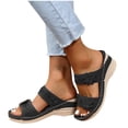 thumbnail image 4 of Wedge Sandals for Womens Slide Sandals Double Straps Flower Decor Rhinestone Open Toe High Heel Non Slip Summer Sandals Black, 4 of 7