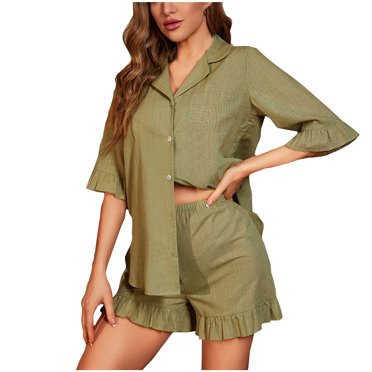 SDNall Womens Short Sleeve Tops Womens Casual Homewear Short Sleeve Trousers Turndown Collar Night Pajamas Suits Women Short Sleeve Tops,Womens Pajama Shorts,Womens Short Sleeve Top