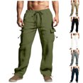 thumbnail image 1 of XZNGL Casual Pants for Men, Cotton Linen Blend Drawstring Elastic Waist Multi Pocket Cargo Style, Low Rise, Straight Leg, Breathable Summer Winter Wear, 1 of 6