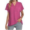thumbnail image 1 of Timegard Womens Cotton Linen Tops Short Sleeve V-Neck Solid Color Lightweight Casual Loose Top Basic Tee, 1 of 5
