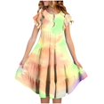 thumbnail image 1 of Robes d'Été pour Tout-Petites Filles à Double Couche, Manches Volantées, Coupe Évasée Fluide, Robe Soleil Décontractée Teinture sur Nœuds Midi pour Enfants 14-15 Ans, 1 of 5