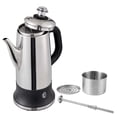 thumbnail image 1 of KFFKFF Electric Coffee Pot with 12-Cup Capacity, Crafted from 304 Stainless Steel, Features Keep Warm Functionality and Heat-Safe Handle, Plastic Lid, Fast Brewing, Silver, 1 of 9