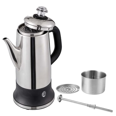 KFFKFF Cafetière Électrique avec Capacité de 12 Tasses, Fabriquée en Acier Inoxydable 304, Offre une Fonctionnalité de Maintien au Chaud et une Poignée Résistante à la Chaleur, Couvercle en Plastique, Infusion Rapide, Argent