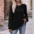 thumbnail image 2 of IROINNID Rabais T-shirt à Manches Longues en Polyester pour Femmes Chemises en Coton pour Femmes Décontracté Uni Col Rond T-shirt Ample Haut,Noir, 2 of 6
