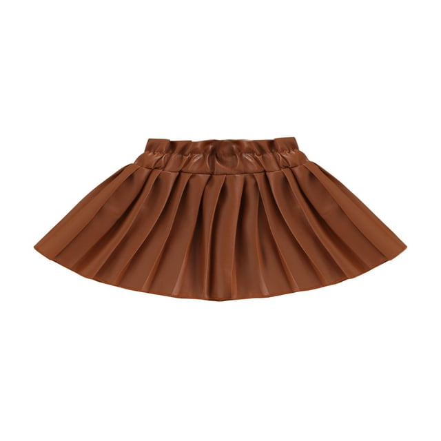 Girl Mini Skirt Solid Color Faux Leather Pleated Skirt