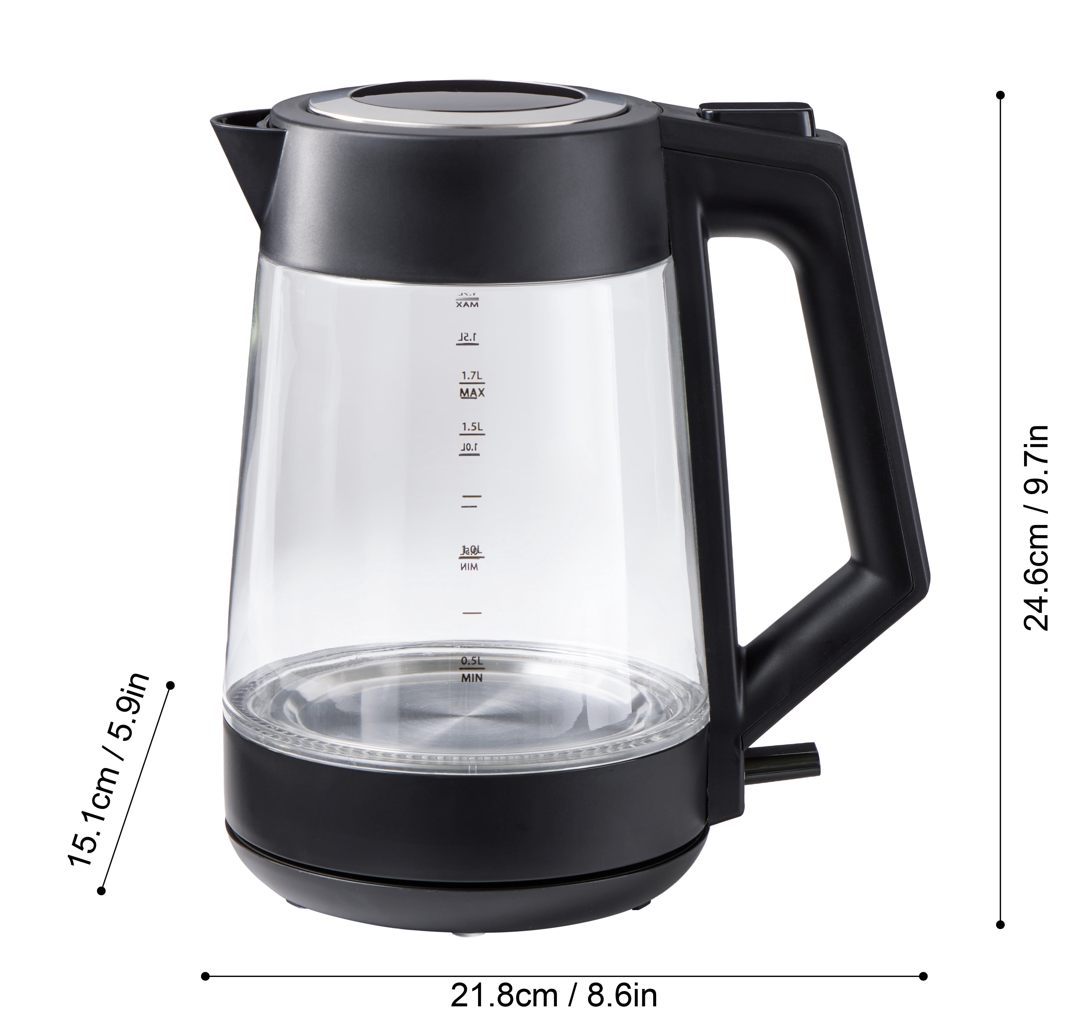 Bouilloire électrique Mainstays 1500 W, 1,7 L, corps en verre, arrêt automatique